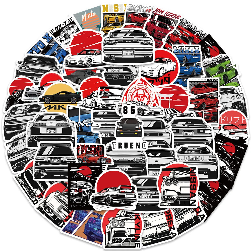 50PCS Racing Car Anime Graffiti Stickers Waterproof Decals for Laptop, Motorcycle, Skateboard, Kids Toy Gift (ONLINE ORDER ONLY)