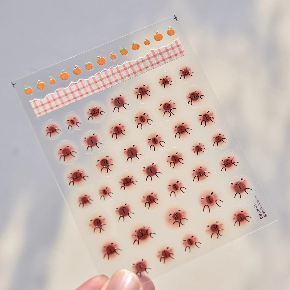 Cute Kapibala Halo Dyeing Kabibara Giant Rat Guinea Pig Cavy Lovely Expression Orange Adhesive Nail Art Stickers Manicure Decals (ONLINE ORDER ONLY)