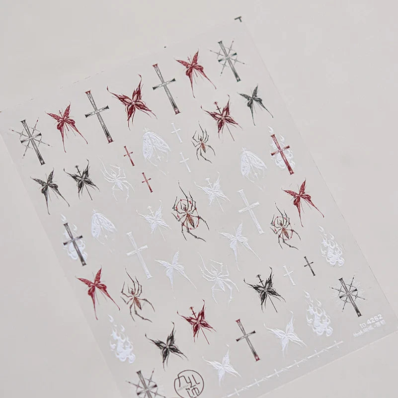 Gothic Dark Spider Butterfly Cross Flame Wings Halloween Horror Rose Flower Rabbit Pumpkin Bear Nail Art Stickers Manicure Decal (ONLINE ORDER ONLY)