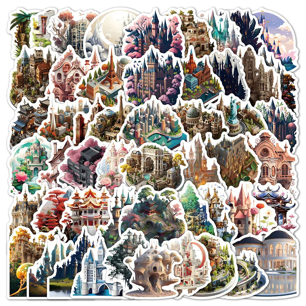 Kawaii 3D Anime City Building Stickers Cartoon Decals DIY Laptop Fridge Scrapbook Kids Toys (ONLINE ORDER ONLY)