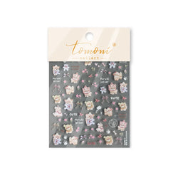 Spring Dog Bear Toy Rose Flower Floral Print Letter Bone Butterfly Cat Puppy Relief Adhesive Nail Art Stickers Manicure Decals (Online Order Only)