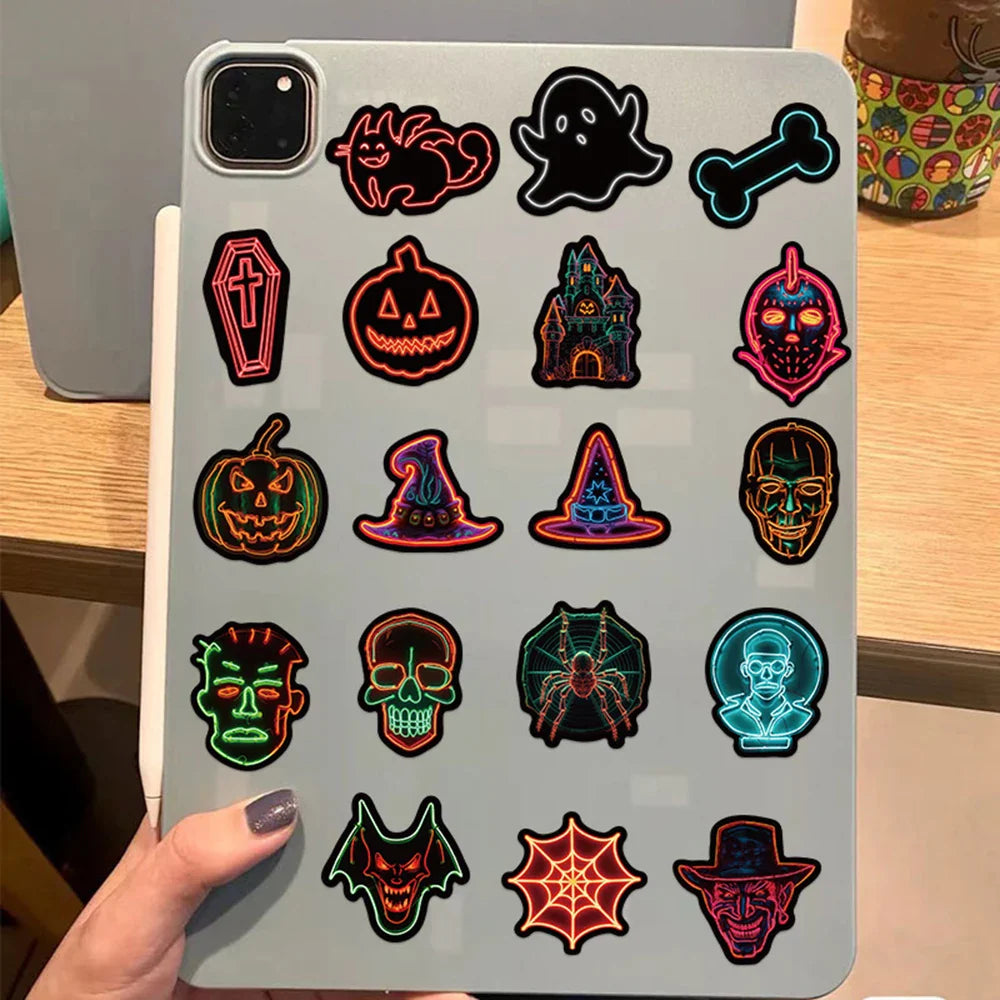 10/30/50PCS Cool Horror Monster Neon Light Stickers Graffiti Halloween Decoration Wall Decal DIY Luggage Phone Laptop Bike Toys (ONLINE ORDER ONLY)