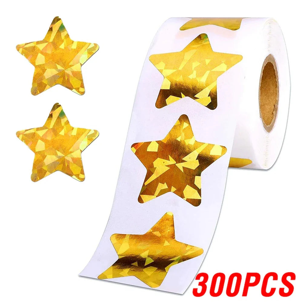 100-500pcs Holographic Golden Star Stickers For Kids Reward Foil Star Stickers Labels For Wall Crafts Classroom Supplies 1inch (ONLINE ORDER ONLY)