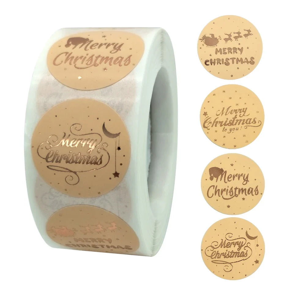 Rose Gold Merry Christmas Stickers Scrapbook 1inch 100-500pcs Sealing Label Stickers For Party DIY Packaging Stationery Stickers (ONLINE ORDER ONLY)