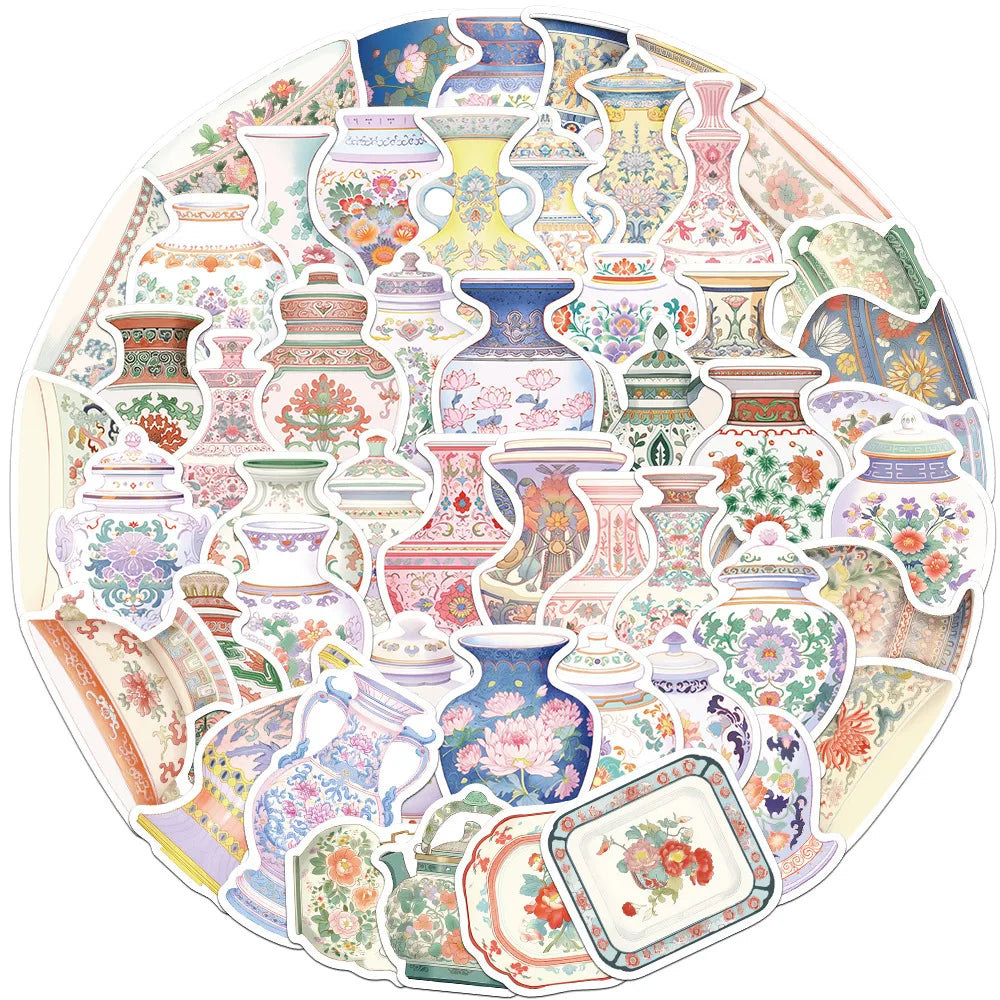Retro Porcelain Stickers: Waterproof DIY Decoration for Phone, Bike, Skateboard, Laptop, Luggage, Car (10/30/52pcs) (ONLINE ORDER ONLY)