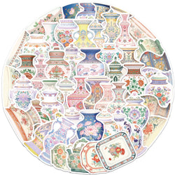 Retro Porcelain Stickers: Waterproof DIY Decoration for Phone, Bike, Skateboard, Laptop, Luggage, Car (10/30/52pcs) (ONLINE ORDER ONLY)