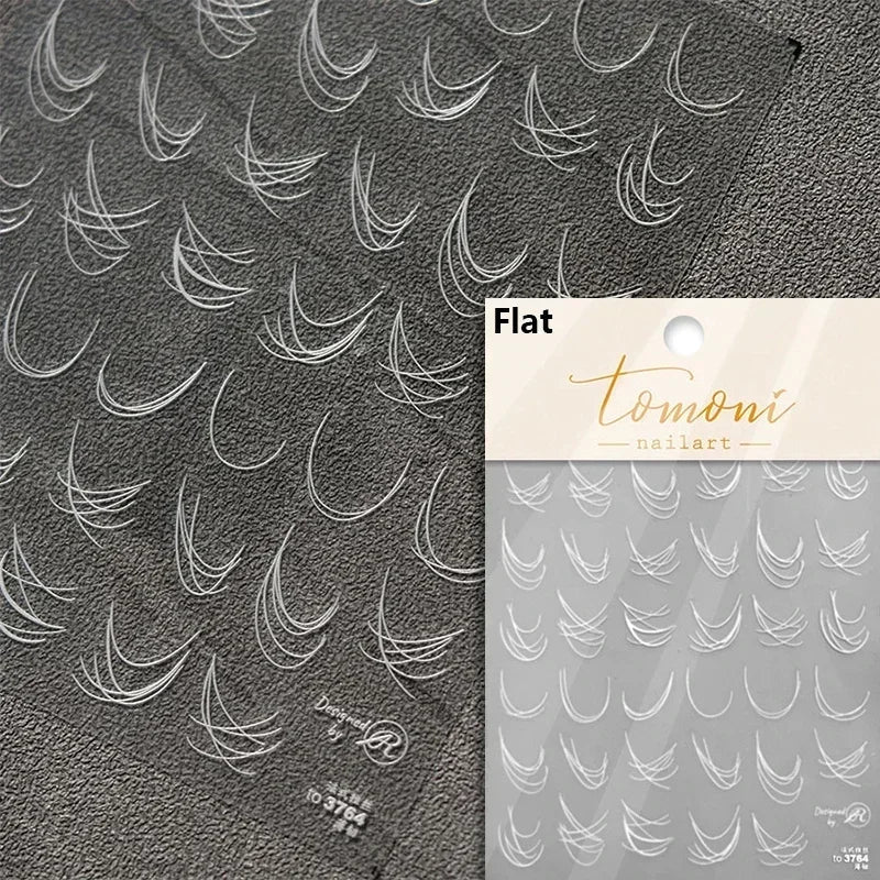 Chic Halo Dyeing Zebra Stripes Tender Black White Line Design Crescent Moon Arc Adhesive Nail Art Sticker Relief Manicure Decals (Online Order Only)