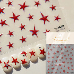 Irregular Stars Red Silver Five-pointed Star Meteor Shiny 5D Self Adhesive Nail Art Stickers Romantic Rhinestone Manicure Decals (ONLINE ORDER ONLY)