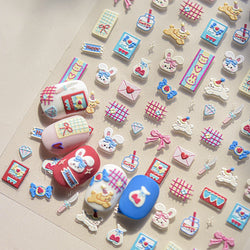 Graffiti Rabbit Dog Bunny Milk Strawberry Jewel Candy Knife Envelope Soft Relief Adhesive Nail Art Stickers Cute Manicure Decals (Online Order Only)