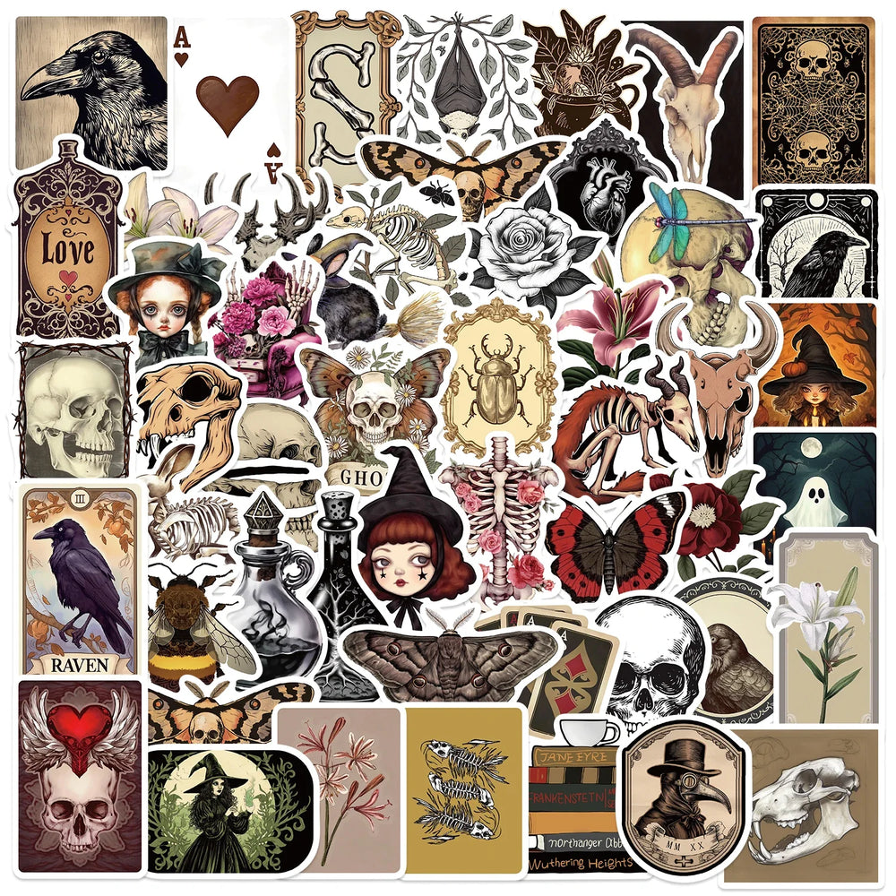 50PCS Gothic Skeleton Animal Stickers for Skateboard, Guitar, Computer, Refrigerator, Desk (ONLINE ORDER ONLY)