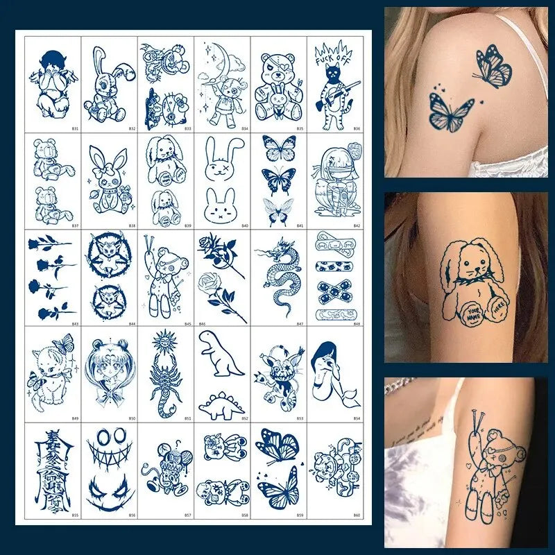 30pcs Waterproof Cartoon Tattoo Stickers for Women (Online Order Only)