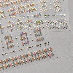 Geometric French Style Colorful Square Grid Rhombus Line Stripe Bowknot 3D Self Adhesive Nail Art Stickers Shiny Manicure Decals (ONLINE ORDER ONLY)