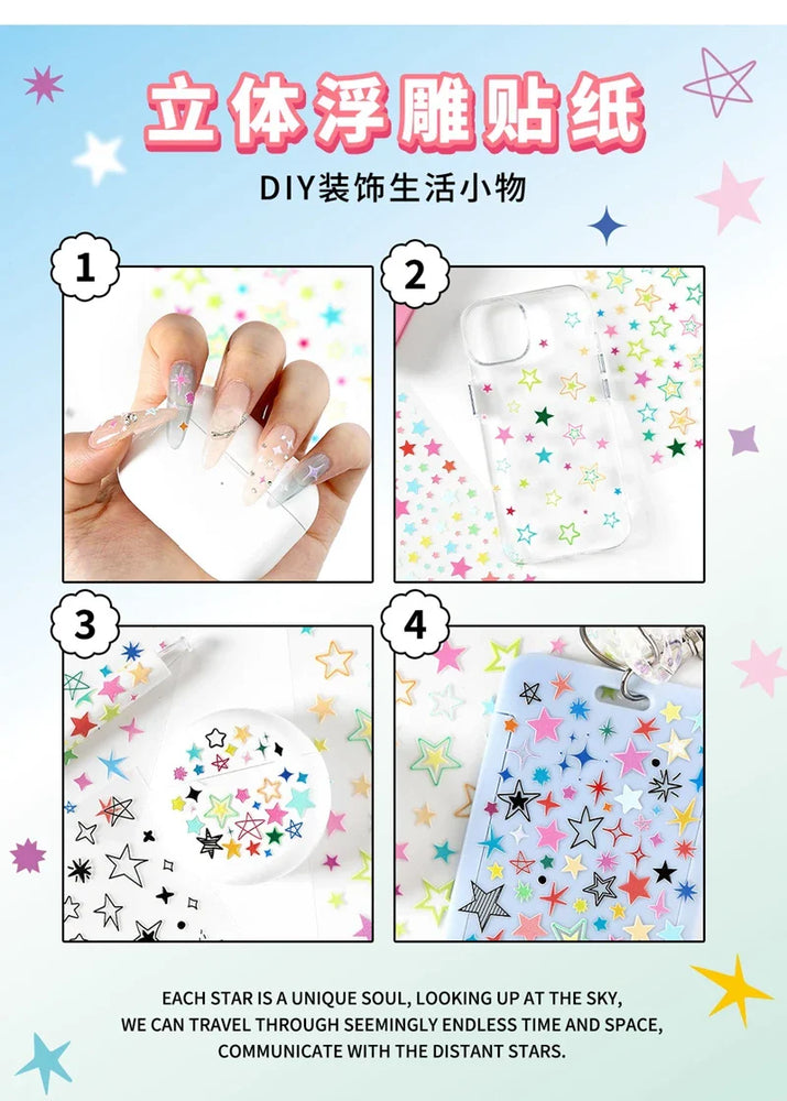 1Pc New Cute Star Resin Stickers Idol Card Deco Scrapbook DIY Material Girls Nails Decoration Stationery Stickers (ONLINE ORDER ONLY)