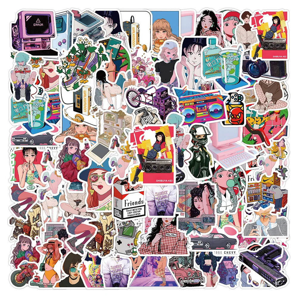 Anime City Pop Girl Stickers for Phone Laptop Luggage Skateboard Decals (ONLINE ORDER ONLY)