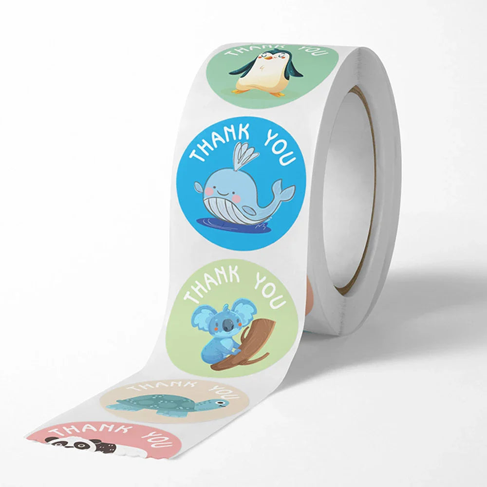 100-500pcs Cute Cartoon Animal Sticker Thank You Stickers for Gift Party Birthday Package Wrapping Baking Label (ONLINE ORDER ONLY)