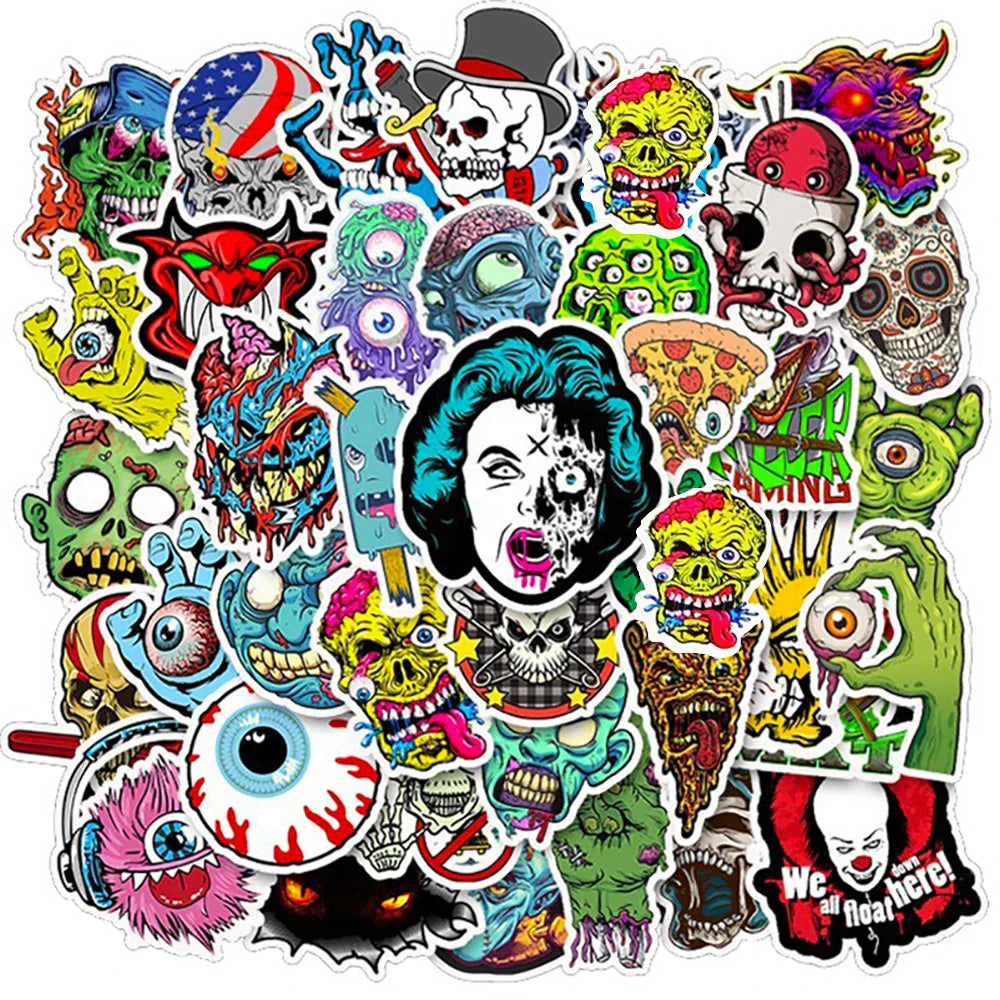 10/30/50PCS Horror Series Skull Zombie Cool Stickers Laptop Guitar Luggage Waterproof Graffiti Sticker Decal Kid Classic Toys (Online Order Only)