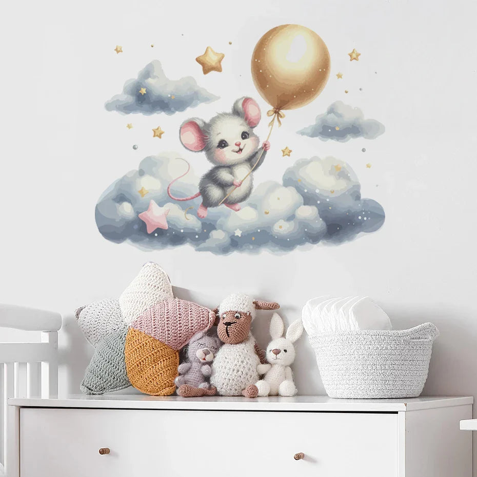 Cloud Balloon Cartoon Mouse Bear Wall Stickers Kids Room Decor (Online Order Only)