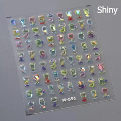 Colorful Food Pudding Alkali Water Bowknot Cream Fork Cup Bread Jelly Fruit Cartoon Cake Relief Nail Art Sticker Manicure Decals (ONLINE ORDER ONLY)
