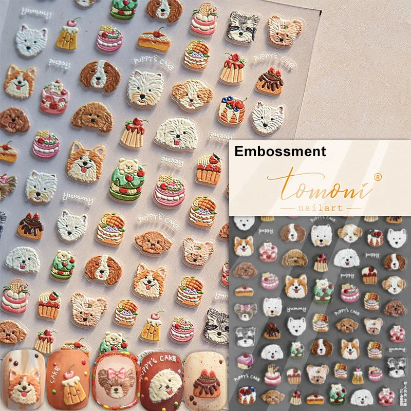 Cute Bowknot Dog Puppy Bear Strawberry Cake Fruit Juice Coffee Desserts Corgi Cherry Adhesive Nail Art Stickers Manicure Decals (ONLINE ORDER ONLY)
