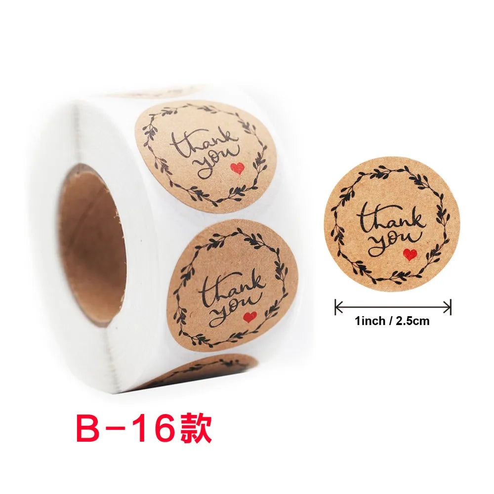 50-500pc 1inch Round Natural Kraft Gracias Handmade Heart Thank You Stickers For Gift Baking Package Adhesive Sticker Seal Label (ONLINE ORDER ONLY)