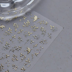 Dried Flowers Rose Butterfly Love Heart Golden Stroke Flying Crane Silver Adhesive Nail Art Stickers Rhinestone Manicure Decals (ONLINE ORDER ONLY)