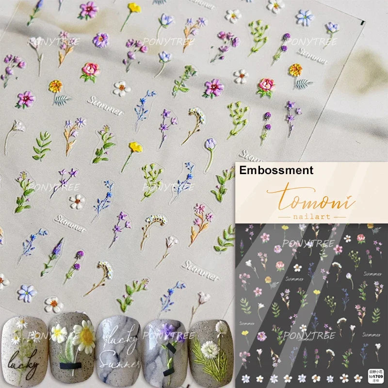 Rose Flower Bouquet Leaves Lace Bowknot Pearl Photo Frame Gird Embossed Reliefs Self Adhesive Nail Art Stickers Manicure Decals (ONLINE ORDER ONLY)