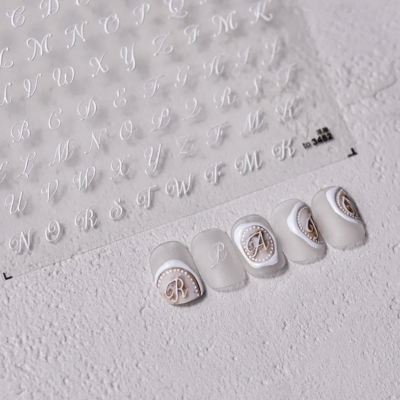Romantic White Black Capital English Letters Chic Gold Punk Colorful Stamp Word 3D Self Adhesive Nail Art Sticker Manicure Decal (ONLINE ORDER ONLY)