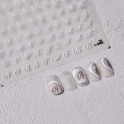 Romantic White Black Capital English Letters Chic Gold Punk Colorful Stamp Word 3D Self Adhesive Nail Art Sticker Manicure Decal (ONLINE ORDER ONLY)