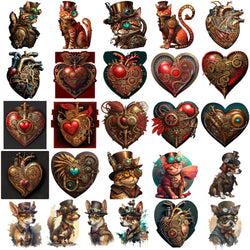 10/30/50pcs Vintage Steampunk Cat Sticker Packs (ONLINE ORDER ONLY)