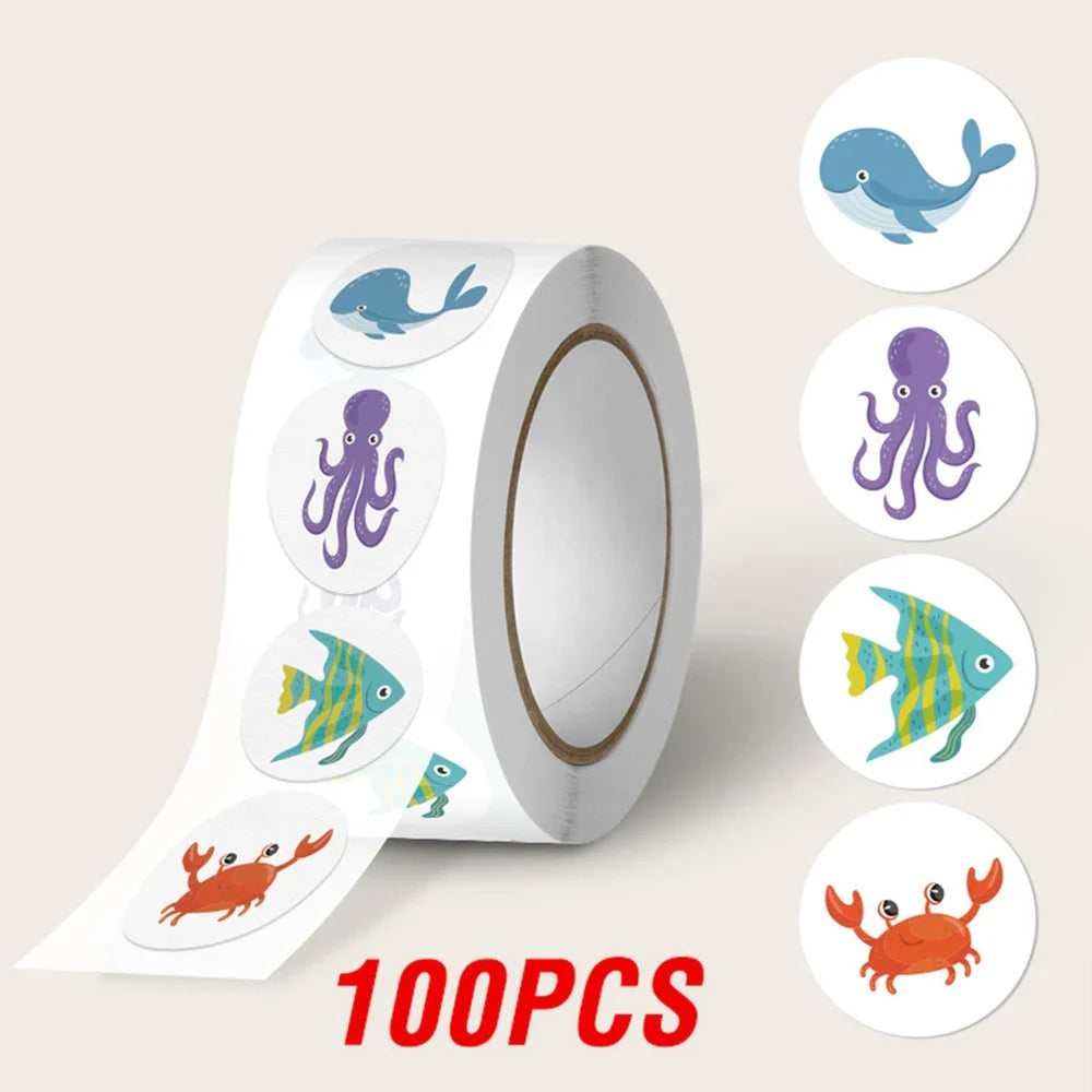 100-500pcs Cartoon Animal Sticker Reward Label Thank You Cute Game Sticker DIY Gift Sealing Label Decoration Supple (ONLINE ORDER ONLY)