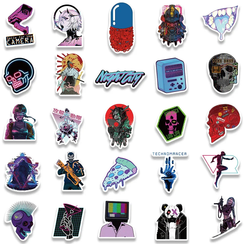 10/25/50Pcs Cartoon Cool Cyberpunk Sticker Packs (ONLINE ORDER ONLY)