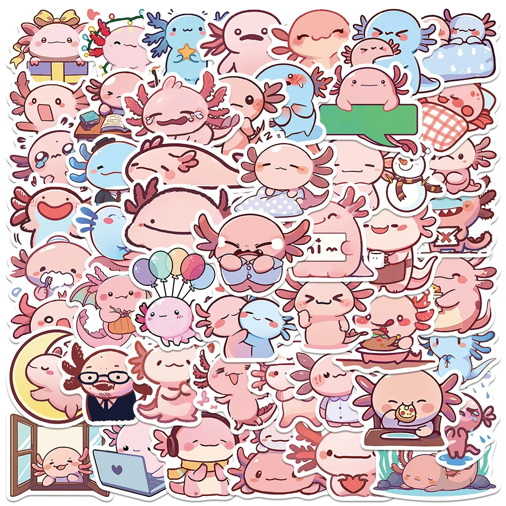 50pcs Funny Cute Cartoon Axolotl Stickers Kids Toy Waterproof Graffiti For Laptop Water Bottle Luggage Notebook Vinyl Decals (ONLINE ORDER ONLY)