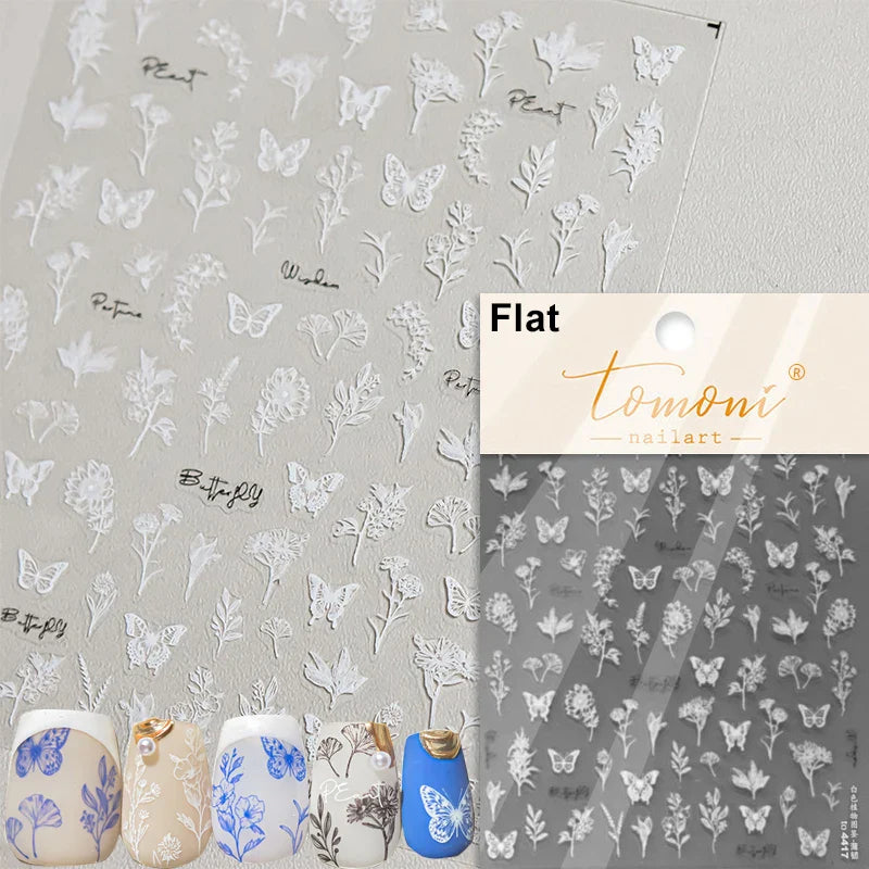 Dried Flowers Rose Butterfly Love Heart Golden Stroke Flying Crane Silver Adhesive Nail Art Stickers Rhinestone Manicure Decals (ONLINE ORDER ONLY)
