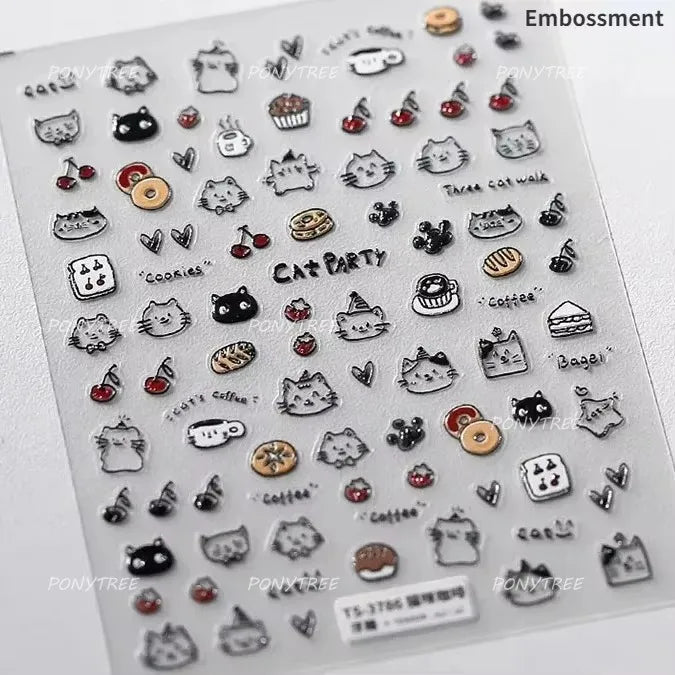 Lovely Cartoon Halo Dyeing Cat Bowkbot Paw Kitten Star Love Charming Self Adhesive Nail Art Sticker Cute Animals Manicure Decal (ONLINE ORDER ONLY)