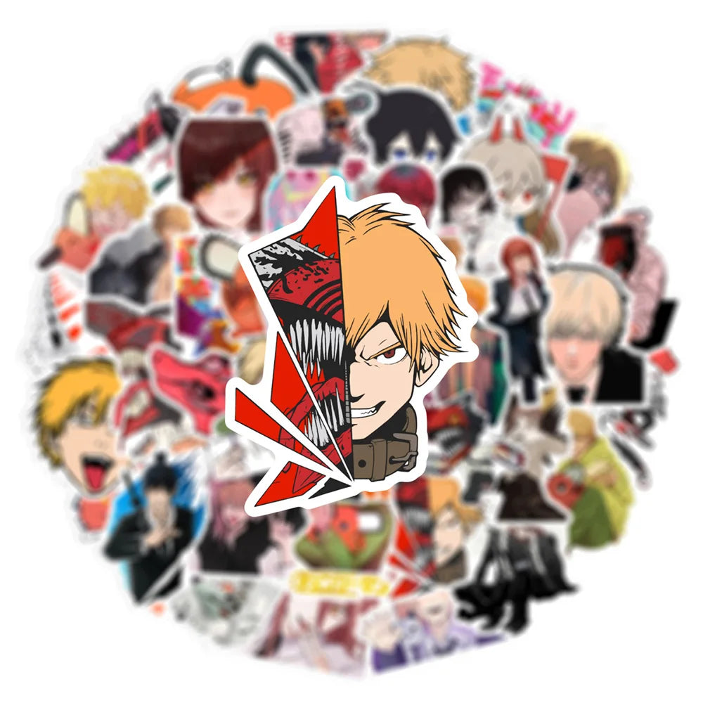 10/30/50pcs Classic Anime Chainsaw Man Cool Stickers Decals Skateboard Phone Case Guitar Cartoon Waterproof Decoration Sticker (ONLINE ORDER ONLY)