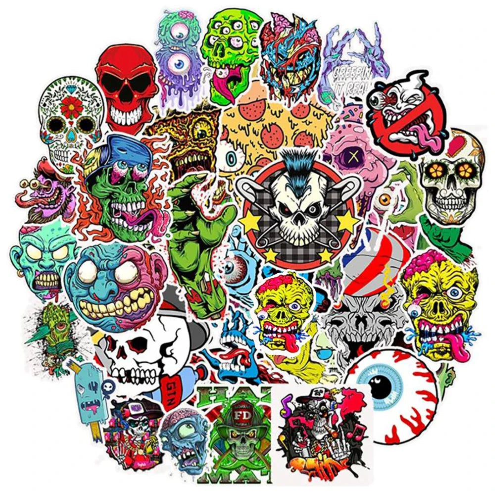 10/30/50PCS Horror Series Skull Zombie Cool Stickers Laptop Guitar Luggage Waterproof Graffiti Sticker Decal Kid Classic Toys (Online Order Only)