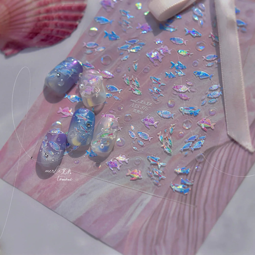 Deep Sea Animal Fish Shoal of Fish Whale Coral Dolphin Summer Beach Cute Jellyfish Bubble Bathyal Fauna Nail Art Stickers Decals (ONLINE ORDER ONLY)