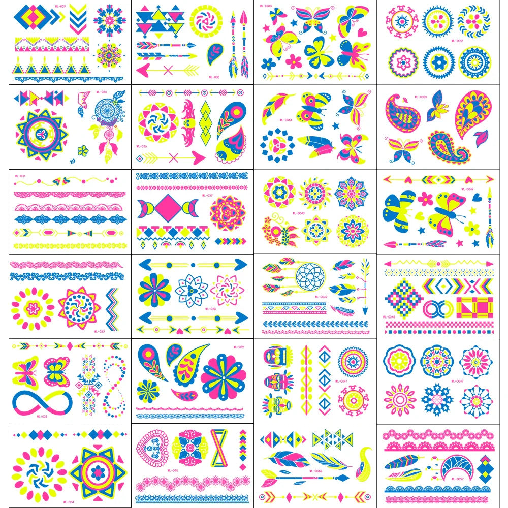 1pc Bohemia Fluorescent Sticker Luminous Temporary Tattoos Stickers UV Glow Fluorescent Tattoo Waterproof For Body Art Decals *& (Online Order Only)