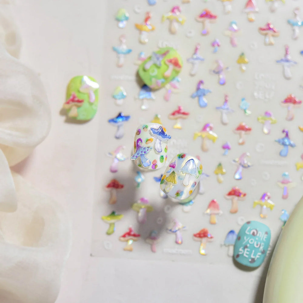 Cute Colored Mushrooms Water Bubbles Umbrella-shaped Plant Various Shapes Fungi Lovely Adhesive Nail Art Stickers Manicure Decal (ONLINE ORDER ONLY)