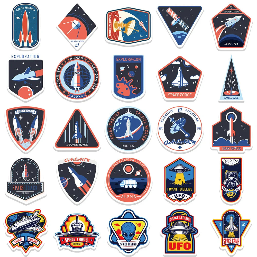 10/30/52PCS Outer Space Astronaut Cartoon Stickers Cute Airplane UFO Decals Kids Toy DIY Bike Phone Scrapbook Helmet Decoration (ONLINE ORDER ONLY)