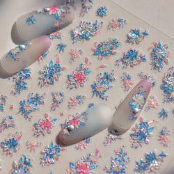 Delicate Shiny Pink Flower Blue Hairpin with Flower Decoration Self Adhesive Nail Art Stickers Pearl Rhinestone Manicure Decals (Online Order Only)