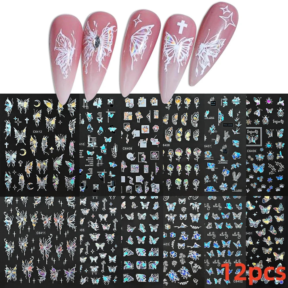 12pcs 3D Golden Glitter Heart Love Nail Stickers Valentine Self Adhesive Cute Cartoon Decal Geometry Slider Manicure Decoration* (ONLINE ORDER ONLY)