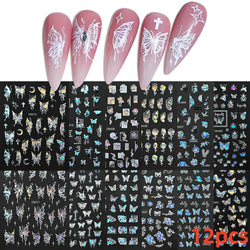 12pcs 3D Golden Glitter Heart Love Nail Stickers Valentine Self Adhesive Cute Cartoon Decal Geometry Slider Manicure Decoration* (ONLINE ORDER ONLY)