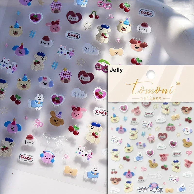 Bowknot Bear Cake Chocolates Food Star Cherry Apple Cook Love Heart Adhesive Nail Art Sticker Rhinestone Reliefs Manicure Decal (ONLINE ORDER ONLY)