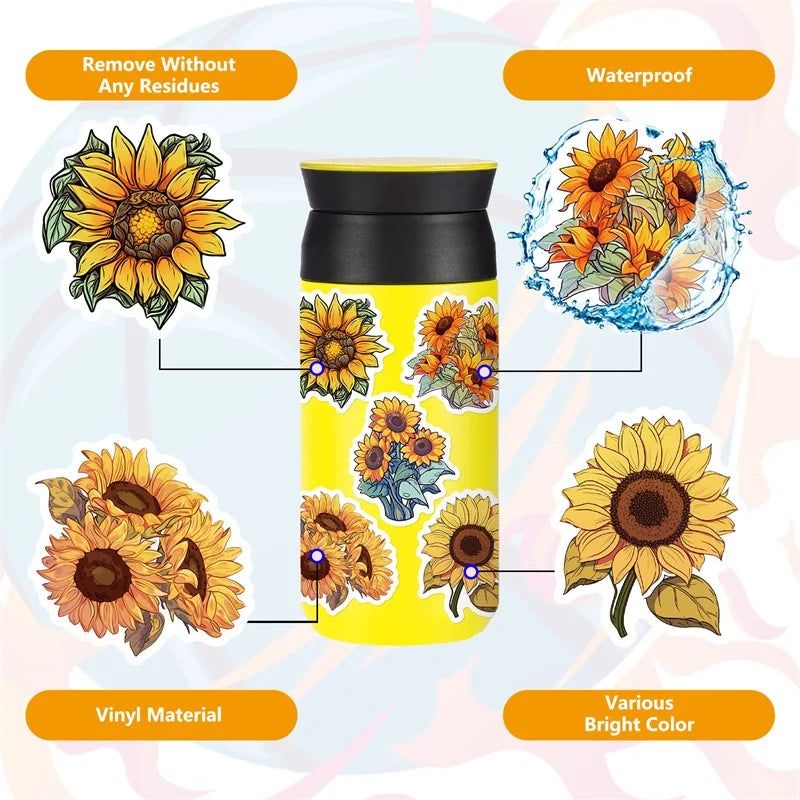 10/30/50PCS Pastoral Sunflower PVC Sticker Aesthetic Decoration Scrapbooking Stationery DIY Hand Accounting School Supplies (Online Order Only)