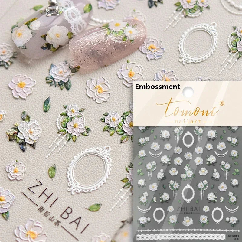Red Azalea Rose Peony Crane Warbler Bird Fish Lily Chicken Rabbit Lobster Flower Retro Chinese Nail Art Sticker Decoration Decal (Online Order Only)