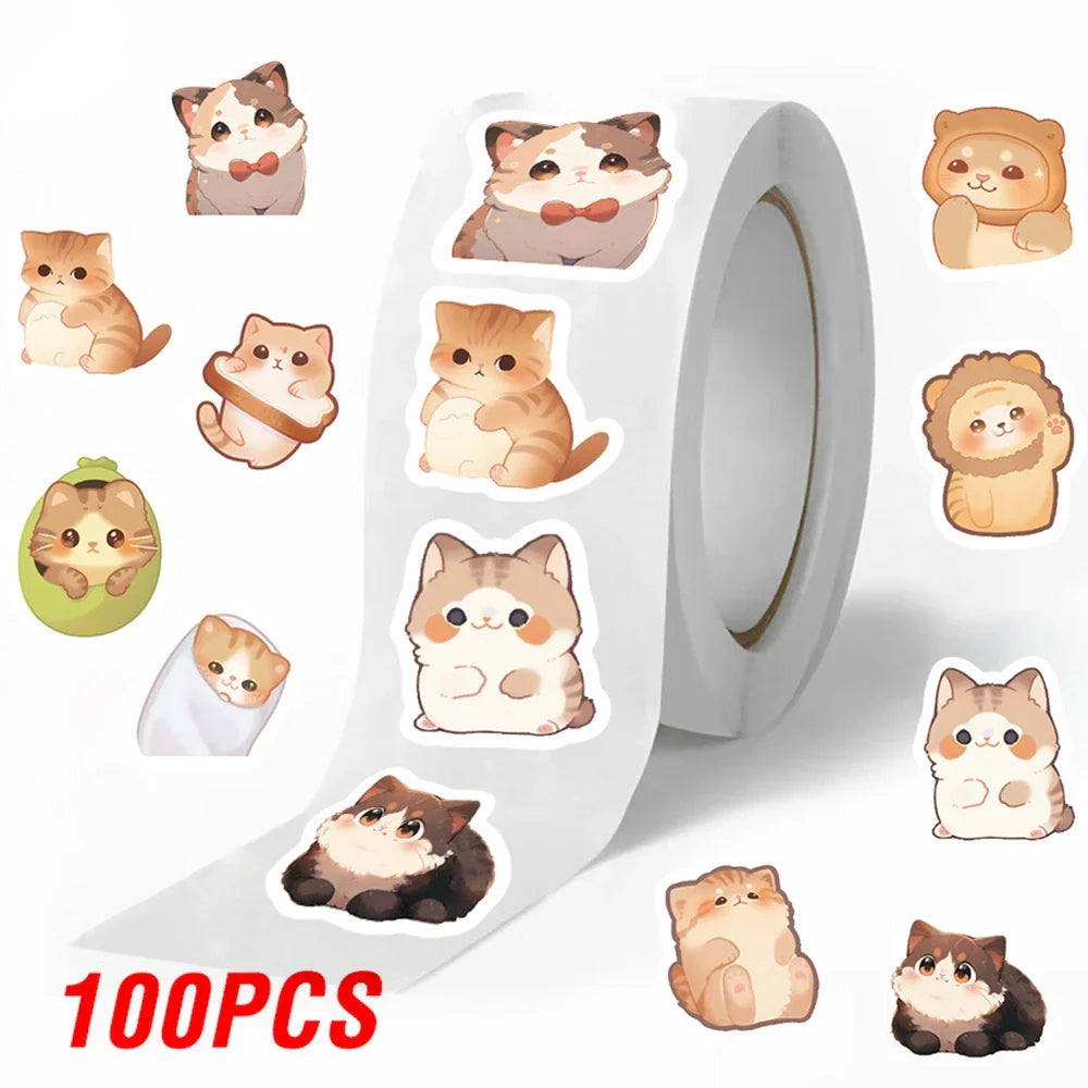 100-500pcs Cute Fat Cat Sticker Thank You Sticker DIY Gift Baking Package Decoration Lables Scrapbooking Stationery Supplies (ONLINE ORDER ONLY)