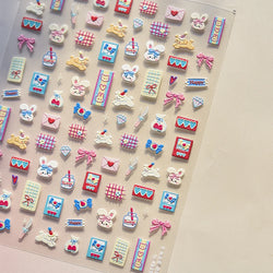 Graffiti Rabbit Dog Bunny Milk Strawberry Jewel Candy Knife Envelope Soft Relief Adhesive Nail Art Stickers Cute Manicure Decals (Online Order Only)