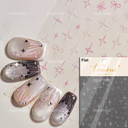 Pink Bowknot Star Moon Starburst Sun Polar Day Polar Night Sword Rose Flower Wreath Adhesive Nail Art Stickers Manicure Decals (ONLINE ORDER ONLY)