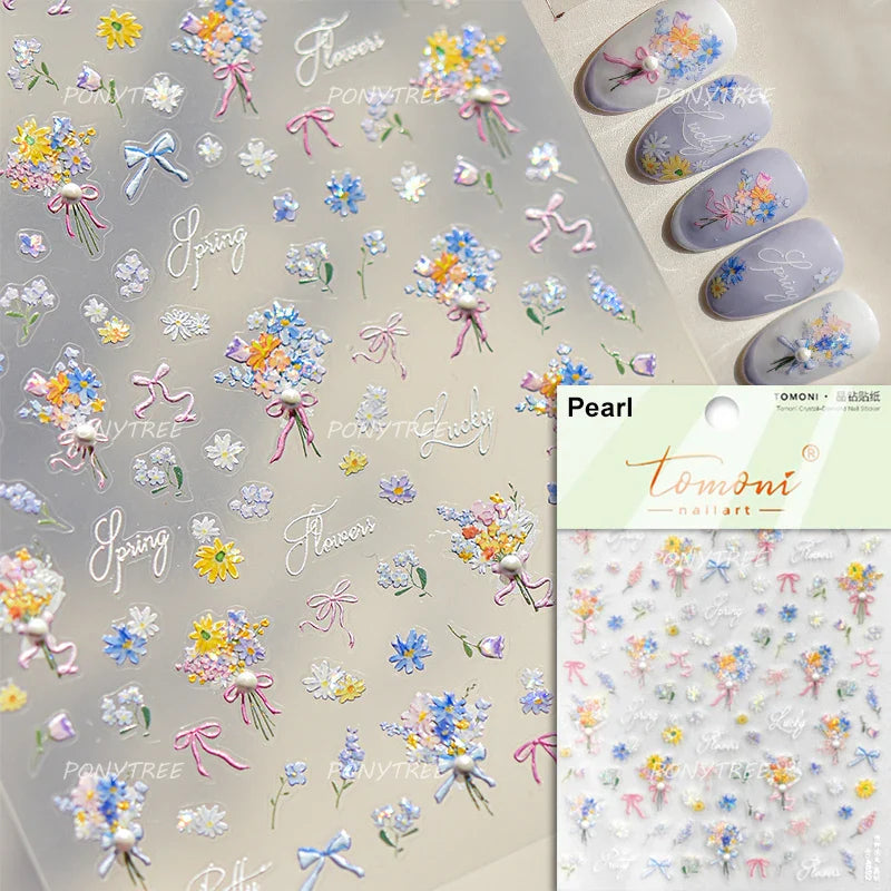 Dried Flower Butterfly Wildflowers Daisy Lily Moth Orchid Garden Self Adhesive Nail Art Stickers Chic Manicure Decals Wholesale (ONLINE ORDER ONLY)